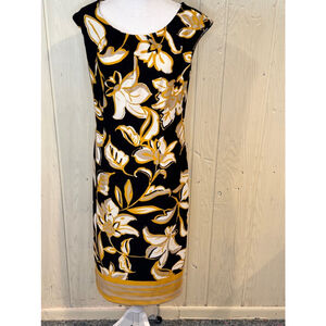 ILE Vintage Floral Midi Shift Dress Black Yellow Size 8
